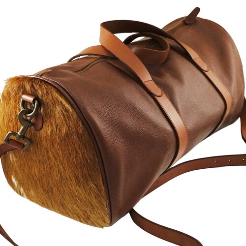 Bonanza leathers unisex cowhide leather duffel bag shops zipper closure 512