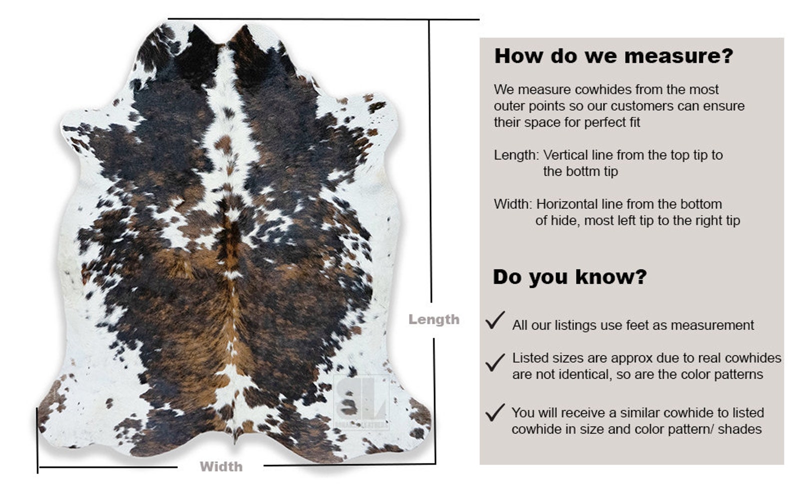 Bonanza Leathers Genuine Classic Cowhide Tricolor Hair on Cowhide Rug