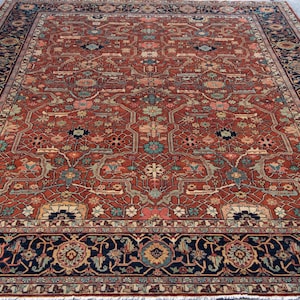 Red/Rust Navy Vintage Persian Reproduction Rug, Design Inspired By Collection Of Antique & Vintage Carpets Victoria And Albert Museum London