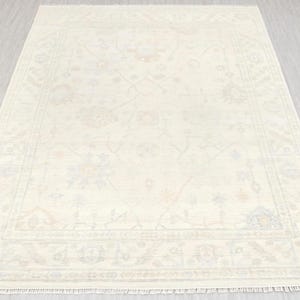 Oushak Rug Ivory Cream Muted Neutral Look Hand Knotted Soft Quality Wool Rug, CUSTOMIZE in any SIZE