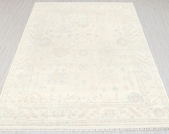 Oushak Rug Ivory Cream Muted Neutral Look Hand Knotted Soft Quality Wool Rug, CUSTOMIZE in any SIZE