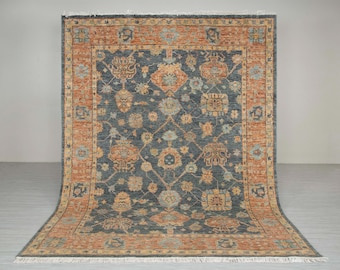 8x10 New Gray Rust Soft Quality Wool Hand Knotted Turkish Oushak Rug