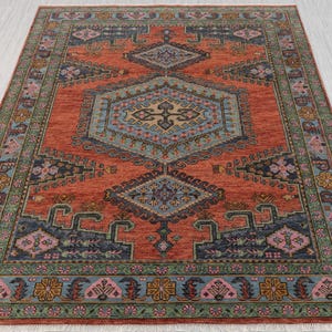 Rust Colored Border Vintage Persian Look Inspired Kismet Modern Oushak Hand Knotted Wool Rug, CUSTOMIZE in any SIZE