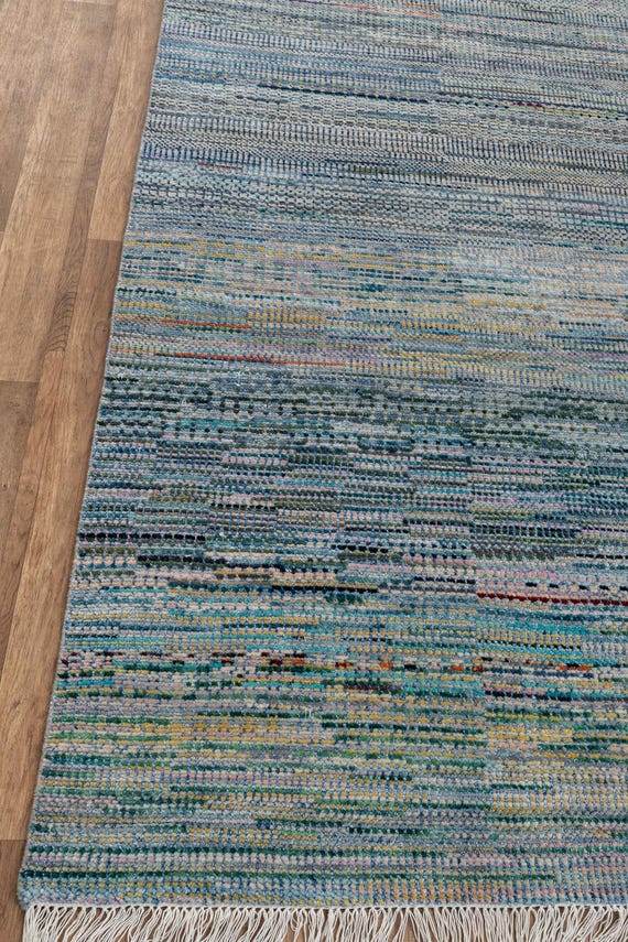 8x10 Wool & Silk Rainbow Colorful Hand Knotted Indo Savannah Contemporary Rug