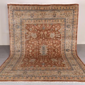 Persian Inspired Rust Tan Soft Quality Wool Hand Knotted Turkish Oushak Rug, Multiple Sizes Available