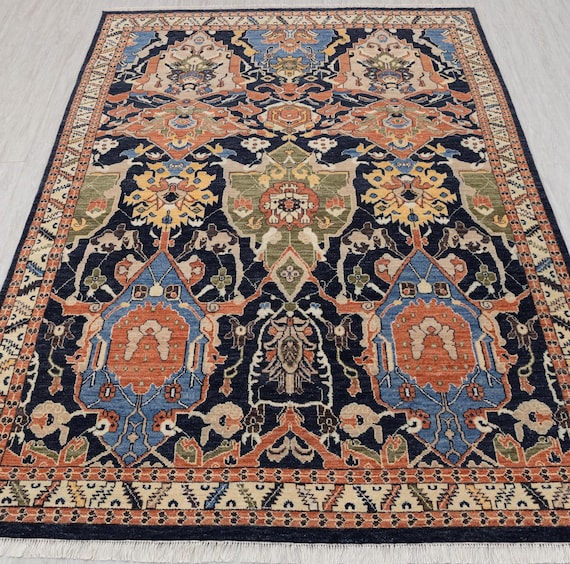 Classic Persian Bidjar Navy Blue Colorful High Quality Hand Knotted Soft Wool Rug, CUSTOMISE in any SIZE