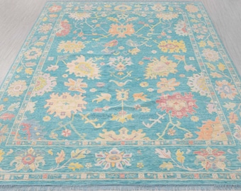 12x15 Large Area Blue Wool Oushak Rug, Handmade Turkish Rug, Oversize Rug For Living Room, OAC
