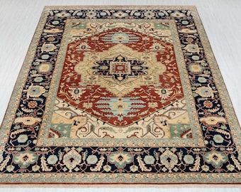 9x12 Red Navy Super Fine Quality Hand Knotted Plush Feel Wool Persian Serapi