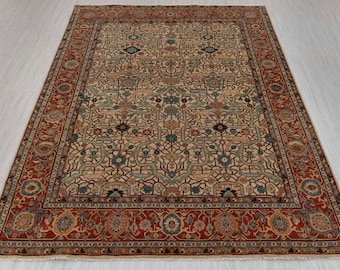 Beige Rust Premium Hand-Knotted Traditional Oriental Rug 100% Fine Wool   I Free Shipping