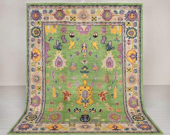 8x10 Green Wool Turkish Style Oushak Hand Knotted Oriental Rug