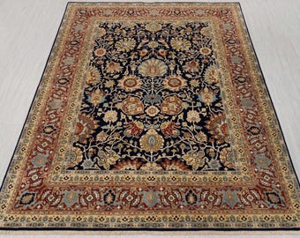 Navy Rust Traditional Persian Fine Rug, Design Inspired By Collection Of Antique & Vintage Carpets Victoria And Albert Museum London