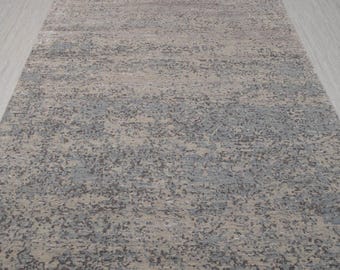 8x10 Modern Transitional Gray Soft Wool & Silk Fine Quality Hand Knotted Abstract Rug