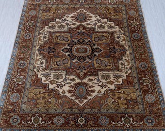 8x10 Persian Heriz Serapi Mahal Design Rust Fine Quality Hand Knotted Soft Wool Rug