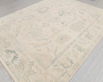 Ivory Cream Neutral Look Turkish Style Oushak Rug Soft Quality Wool Hand Knotted Oriental Rug, CUSTOMIZE in any SIZE