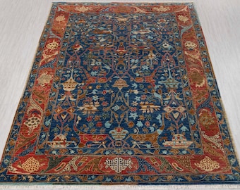 8x12 Persian Inspired Blue Red 100% Pure Wool Fine Weave Indian Handmade Rug, OAC