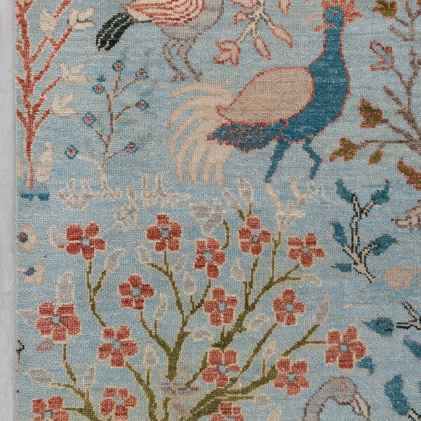 8X10 RUG Blue Vision Of Nature Birds  Painting Garden Modern HandKnotted Oushak Soft Wool Oriental Designer Rug Carpets FREE SHIPPING#4739