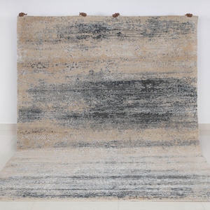 8x10 Wool & Silk Gray Silver Modern Abstract Hand Knotted Soft Quality Rug