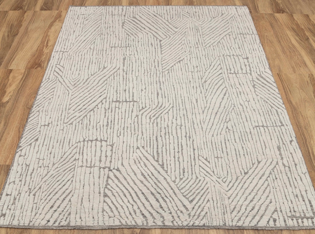 8x10 Grey Ivory Plush Modern Moroccan Style Hand-knotted Wool Rug, Free ...