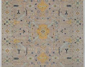 9x12 Super Fine Knots Gray Blue Gold Persian Inspired Hand Knotted Wool Rug