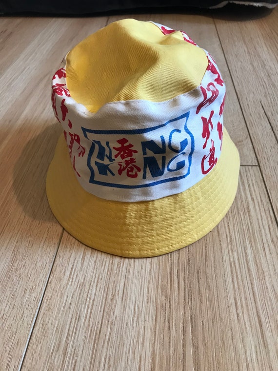 Vintage gong Kong bucket hat yellow/red - image 7