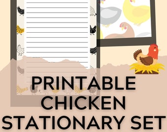 Set of 15, Chickens, Printable Stationary Set, Writing set, Chicken Stationary, Printable Stationary Paper, Downloadable Writing Paper