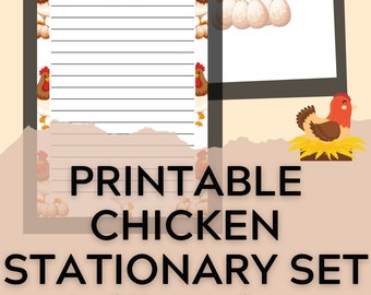 Printable Stationary Set, set of 5, Chickens, Writing set, Chicken Stationary, Printable Stationary Paper, Downloadable Writing Paper