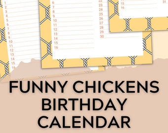 Birthday Calendar, Funny Chicken Printable, Planner, Printable Birthday Calendar, Perpetual calendar, anniversary tracker, holiday tracker