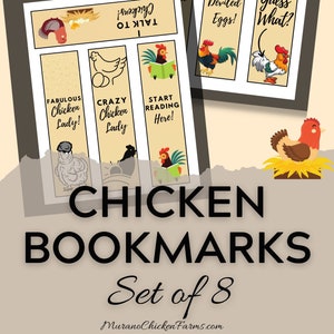 Chicken bookmarks, set of 8 bookmarks, Printable bookmarks, Chickens, Bookmark set, Chicken tags, Funny chicken sayings, Farm bookmarks