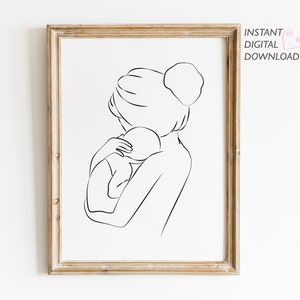 Stampa artistica di mamma e bambino, schizzo di mamma, regalo per la festa della mamma, arte minimalista, stampabile