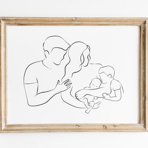 Parents with Children Line Art, Newborn and Big Brother Wall Art, Mom Dad Son, Printable Art