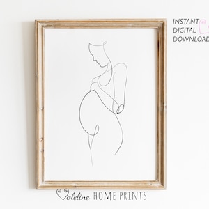 Arte de línea de mujer embarazada, arte de pared imprimible, arte de mujer minimalista, arte del embarazo