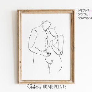 Man and Pregnant Woman Line Drawing, Pregnancy Wall Art, Minimalist Line Art, Printable Art