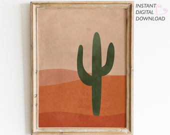 Cactus Art Print, Desert Minimalist Wall Art, Printable Boho Wall Art, Digital Download