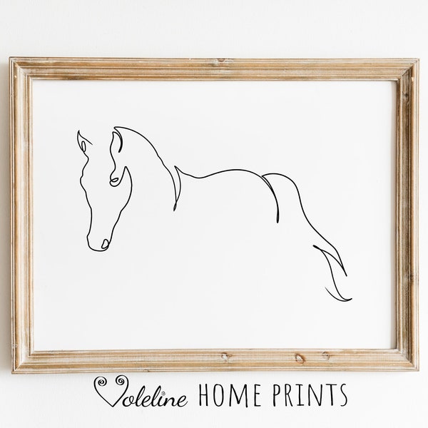 Cheval One Line Drawing, Minimalist Horse Line Art, Printable Wall Art, Farm House Decor