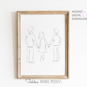 Siblings Line Art, Siblings Wall Art, Sister and Brothers Art, Minimalist Prints