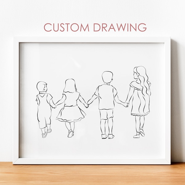 Dessin au trait personnalisé frères et sœurs, cadeau pour frères et sœurs, dessin au trait personnalisable, art numérique familial