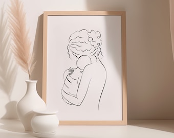 Mom and Baby Line Art, Mother Line Drawing, New Mom Printable, Baby Line Art, Minimalist Mothers Day Gift