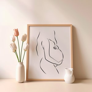 Arte de línea de mujer embarazada, impresión de pared de embarazo, dibujo de línea de mujer embarazada, arte minimalista del embarazo, arte de pared imprimible