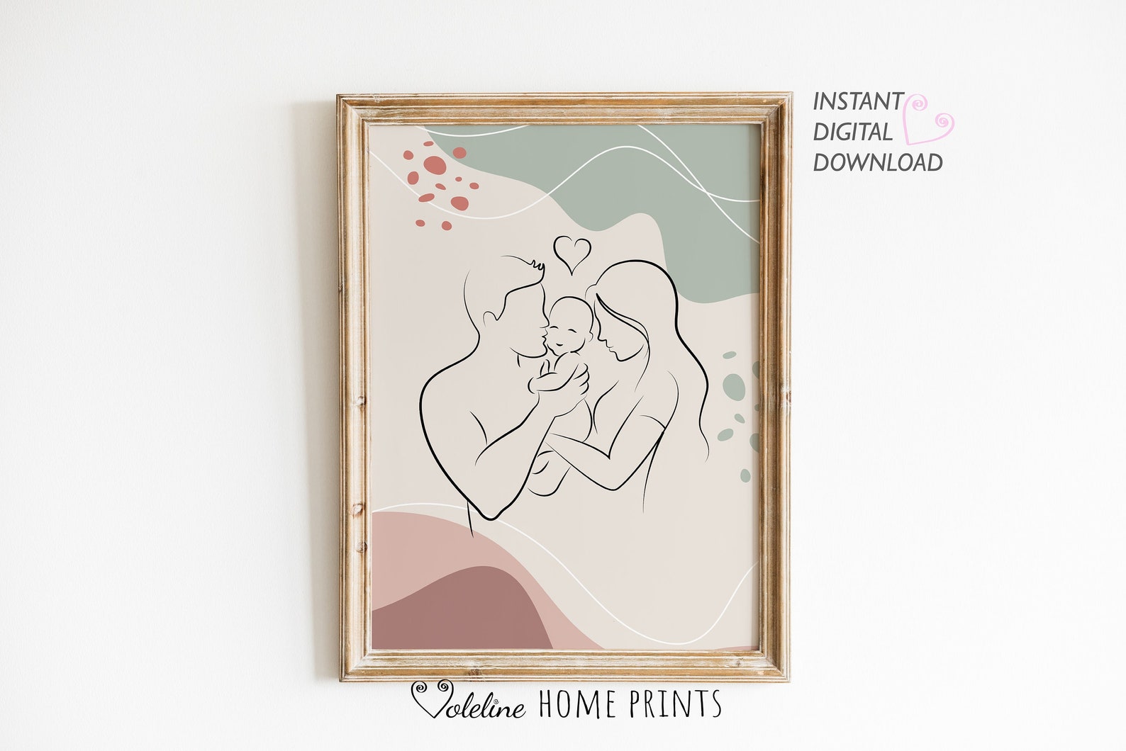 Happy Family Line Art, Mom Dad Baby Print, Printable Boho Art, Family ...
