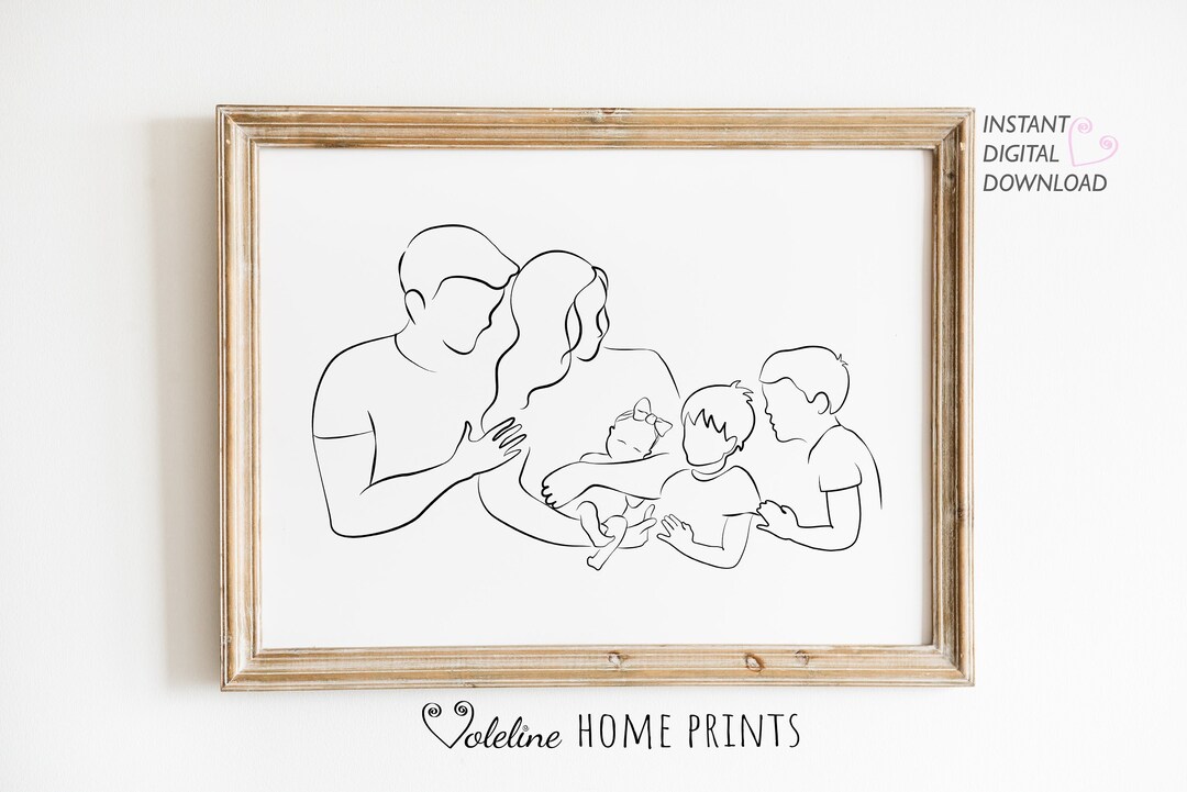 Mom Dad Sons and Baby Line Art, Newborn Girl Printable, Baby Girl and ...
