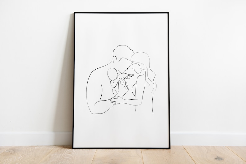 Dad Mom Angel Baby Line Art, Family With Angel Baby Wall Art, Angel Baby Printable, Infant Loss Gift image 2