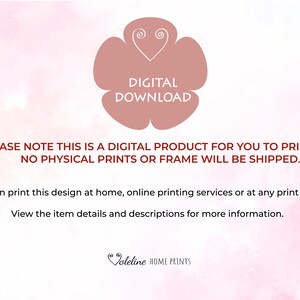 Puede incluir: Un fondo de acuarela rosa y blanco con un gr&aacute;fico de coraz&oacute;n rojo y el texto "DESCARGA DIGITAL". El texto "TENGA EN CUENTA QUE ESTE ES UN PRODUCTO DIGITAL PARA QUE USTED IMPRIMA. NO SE ENVIAR&Aacute;N IMPRESIONES F&Iacute;SICAS NI MARCOS." tambi&eacute;n est&aacute; incluido. El texto "Puede imprimir este dise&ntilde;o en casa, en servicios de impresi&oacute;n en l&iacute;nea o en cualquier tienda de impresi&oacute;n. Consulte los detalles y las descripciones del art&iacute;culo para obtener m&aacute;s informaci&oacute;n." tambi&eacute;n est&aacute; incluido. El texto "Joleline HOME PRINTS" tambi&eacute;n est&aacute; incluido.