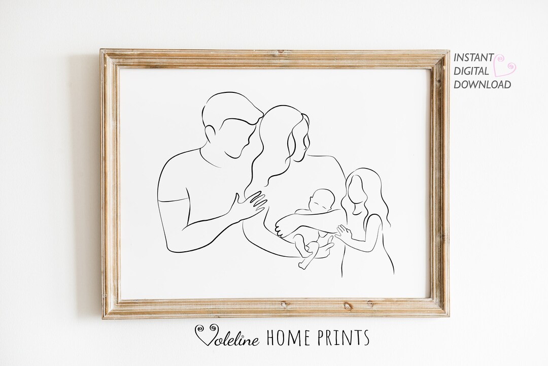 Mom Dad Daughter and Baby Line Art, Printable Family Line Drawing ...