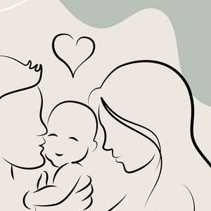 Happy Family Line Art, Mom Dad Baby Print, Printable Boho Art, Family ...