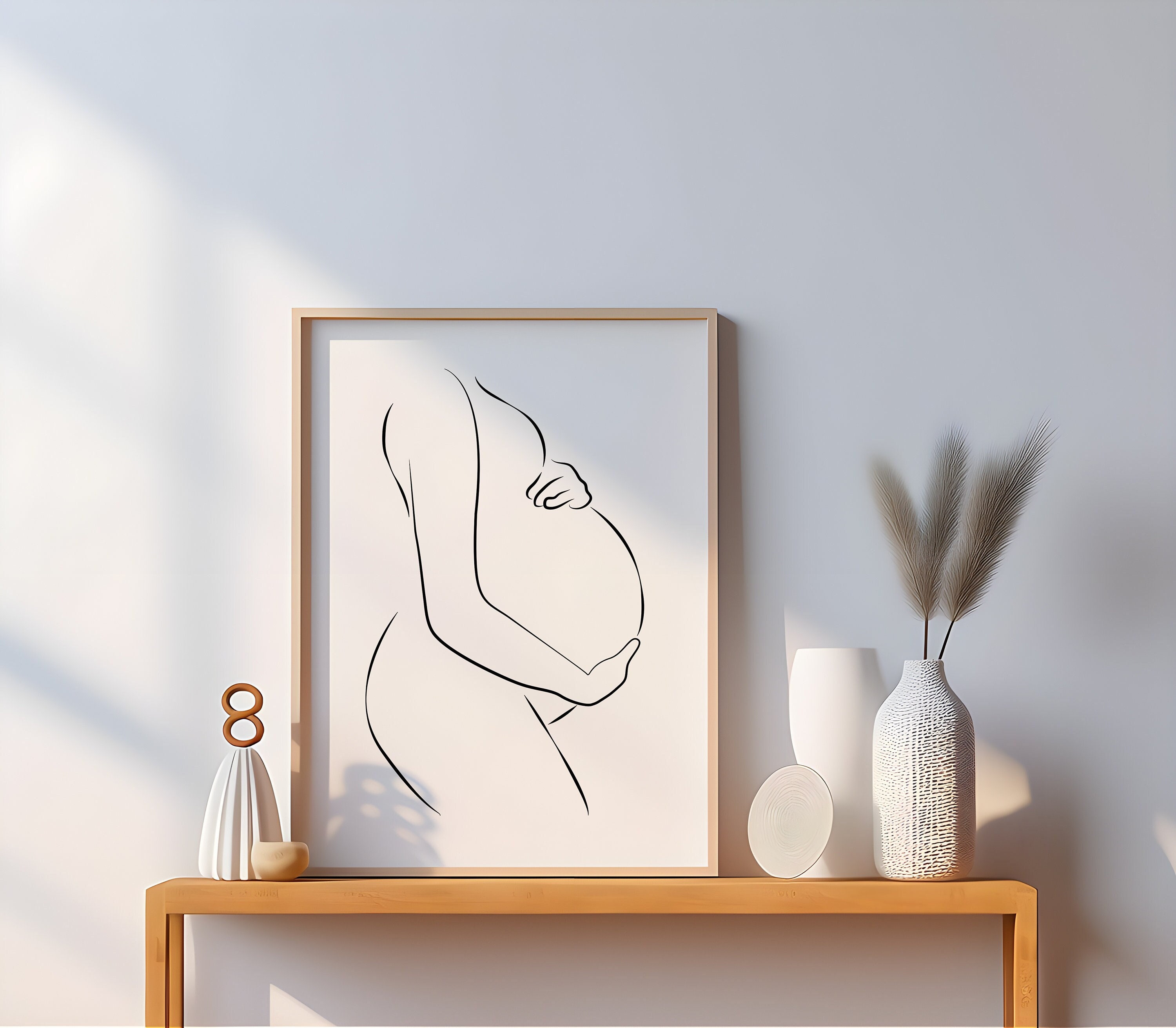 Pregnancy Line Art Print, Minimalist Pregnancy Wall Art, Pregnant Woman Line Drawing, Printable Wall Art