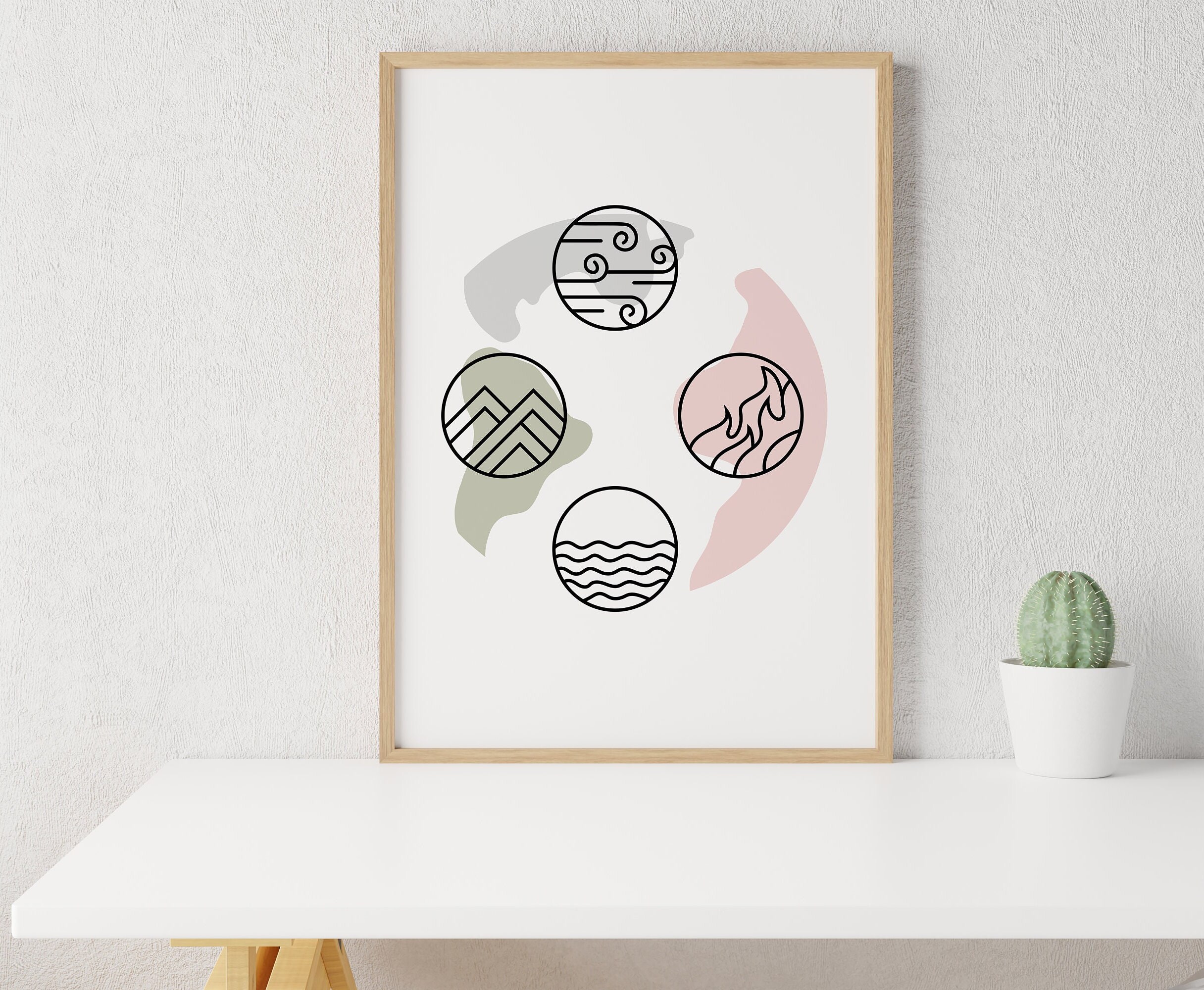 Four Elements Art Print, Printable Wall Art, Earth Fire Air Water ...