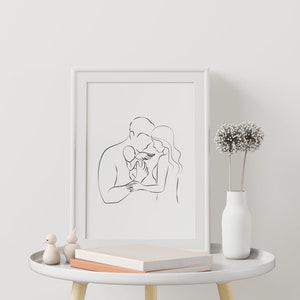 Dad Mom Angel Baby Line Art, Family With Angel Baby Wall Art, Angel Baby Printable, Infant Loss Gift image 3