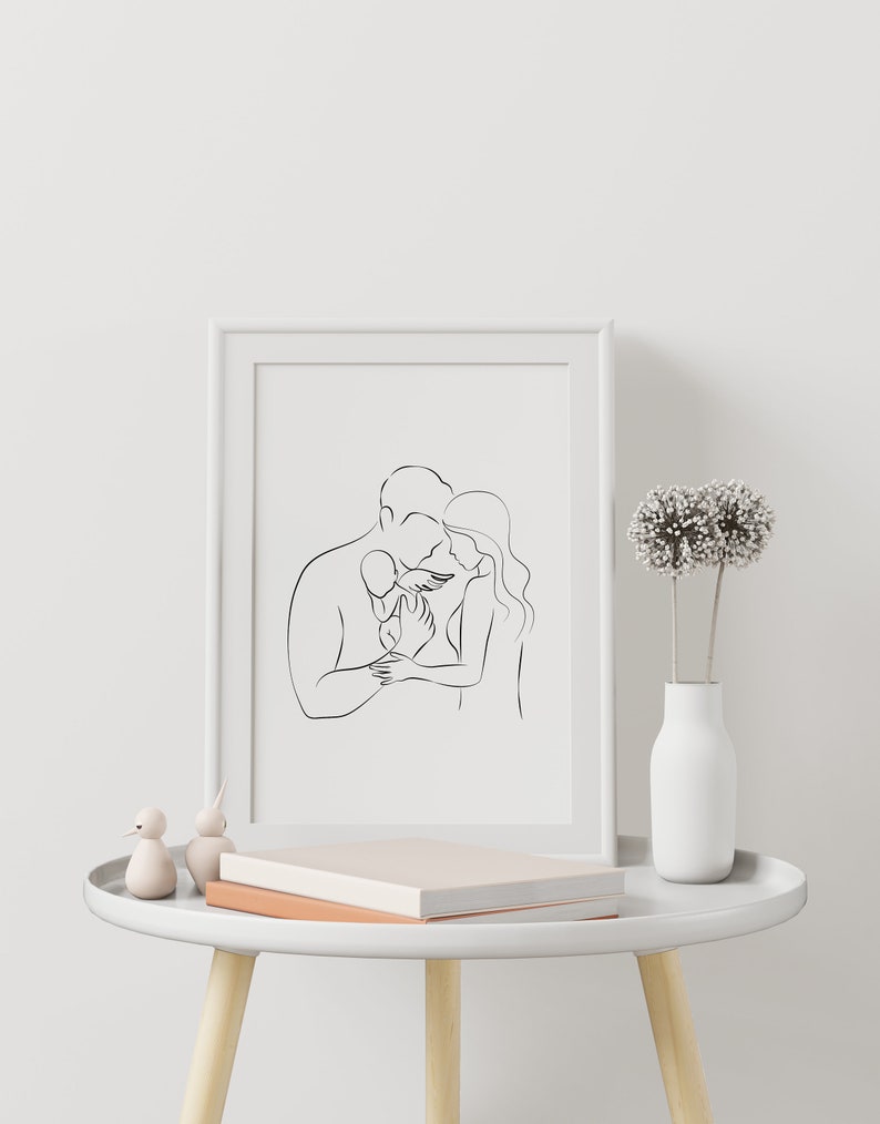 Dad Mom Angel Baby Line Art, Family With Angel Baby Wall Art, Angel Baby Printable, Infant Loss Gift image 3