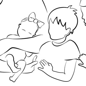 Mom Dad Sons and Baby Line Art, Newborn Girl Printable, Baby Girl and ...