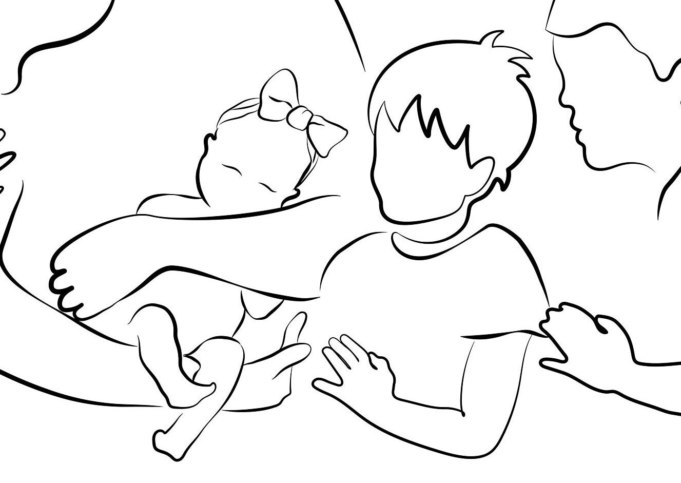 Mom Dad Sons and Baby Line Art, Newborn Girl Printable, Baby Girl and ...